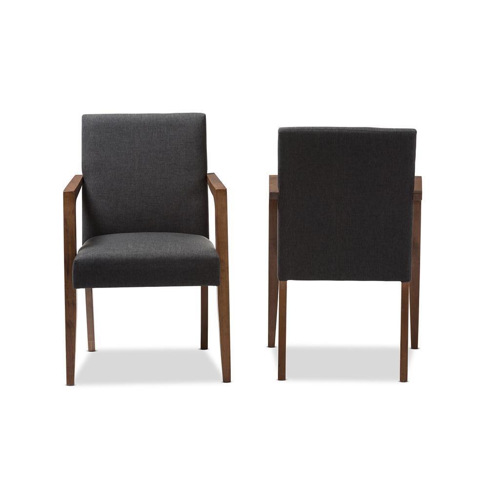 Andrea Mid-Century Modern Dark Grey Upholstered Wooden Armchair (Set of 2) FredCo