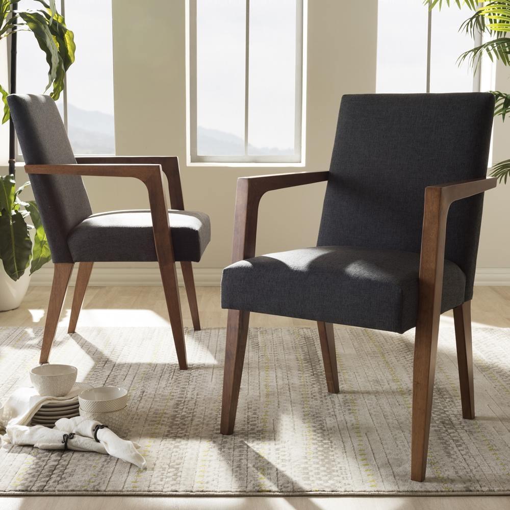 Andrea Mid-Century Modern Dark Grey Upholstered Wooden Armchair (Set of 2) FredCo