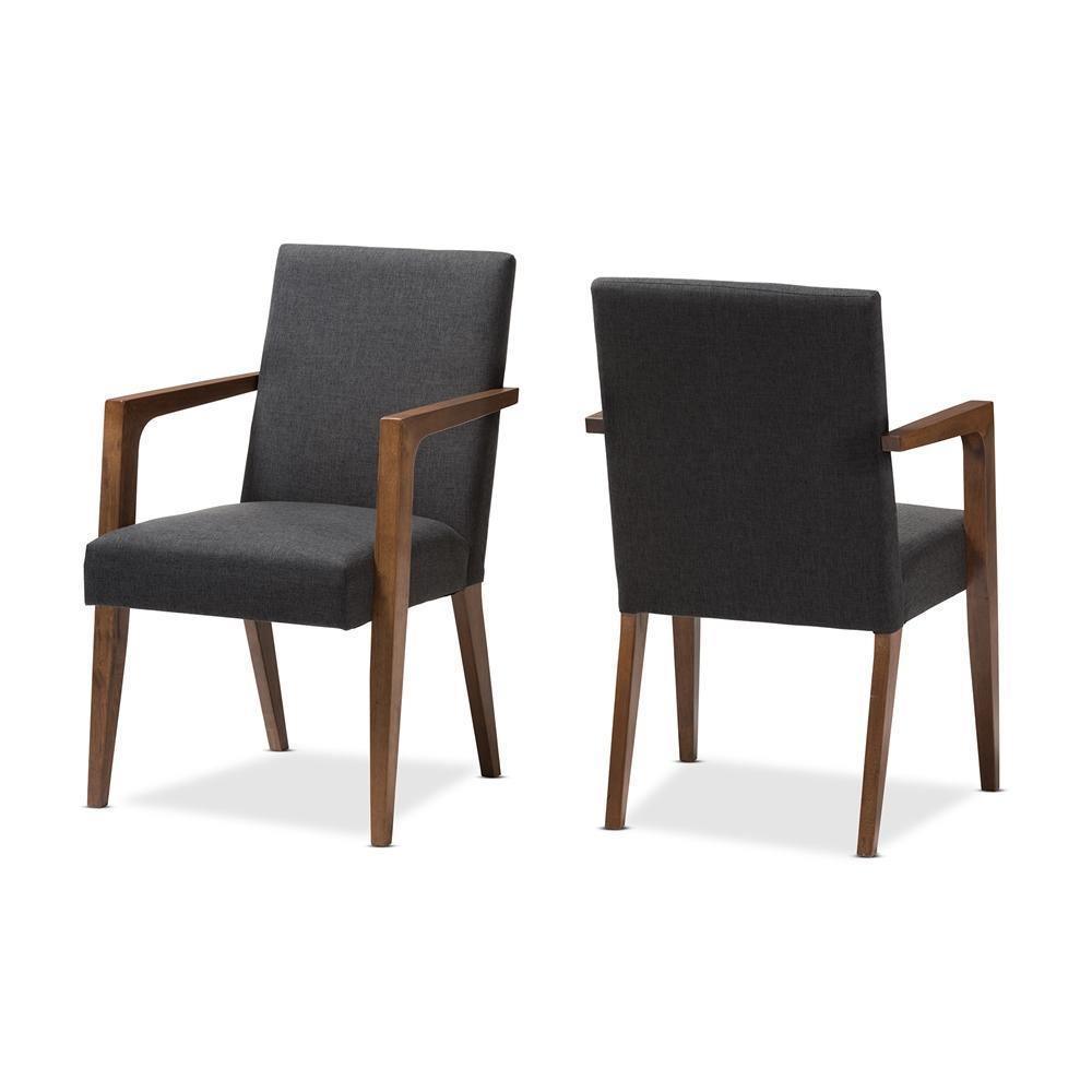 Andrea Mid-Century Modern Dark Grey Upholstered Wooden Armchair (Set of 2) FredCo