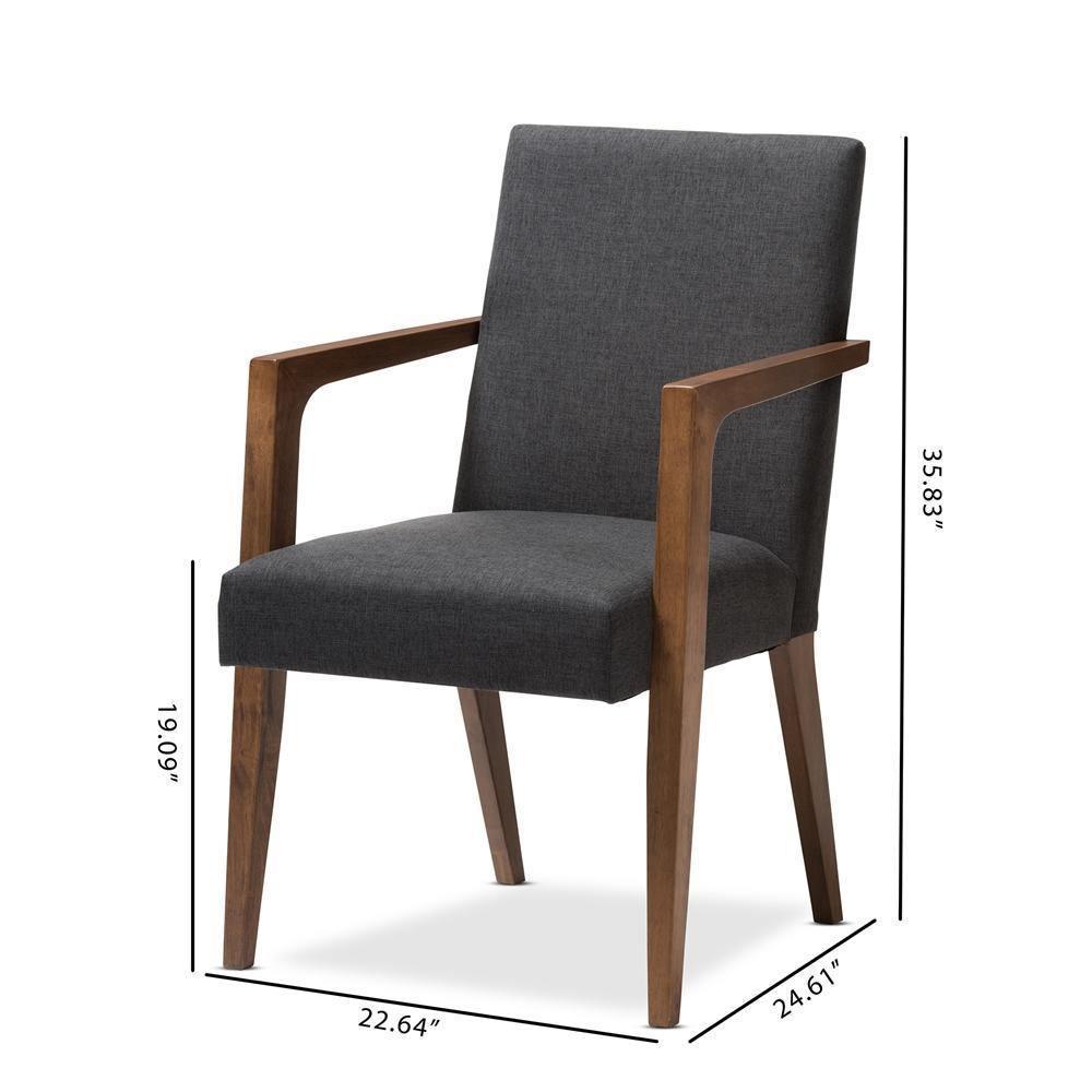 Andrea Mid-Century Modern Dark Grey Upholstered Wooden Armchair (Set of 2) FredCo