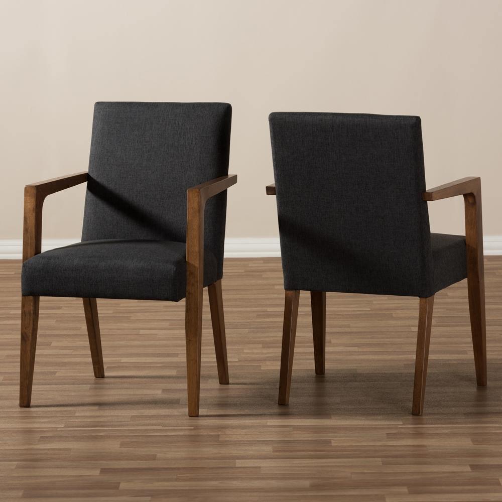 Andrea Mid-Century Modern Dark Grey Upholstered Wooden Armchair (Set of 2) FredCo