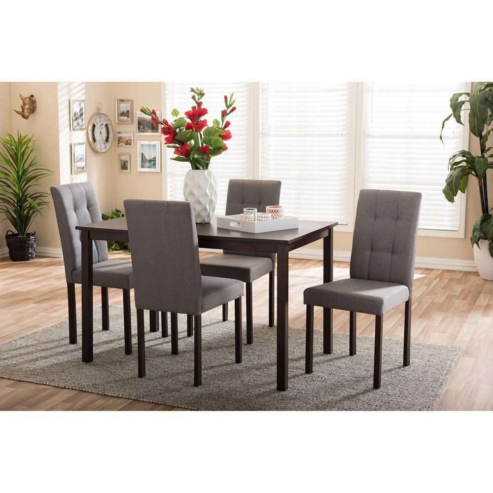 Andrew Modern and Contemporary 5-Piece Grey Fabric Upholstered Grid-tufting Dining Set FredCo