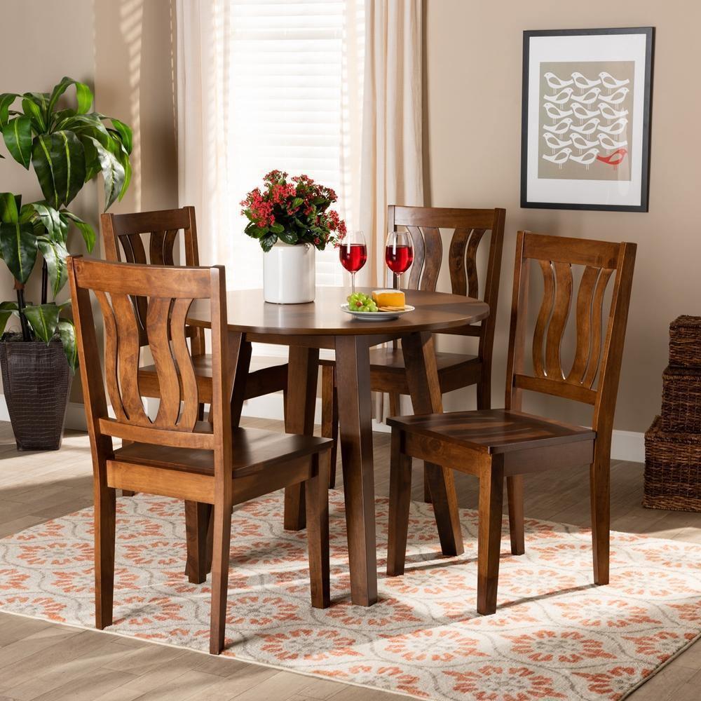 Anesa Modern and Contemporary Transitional Walnut Brown Finished Wood 5-Piece Dining Set FredCo
