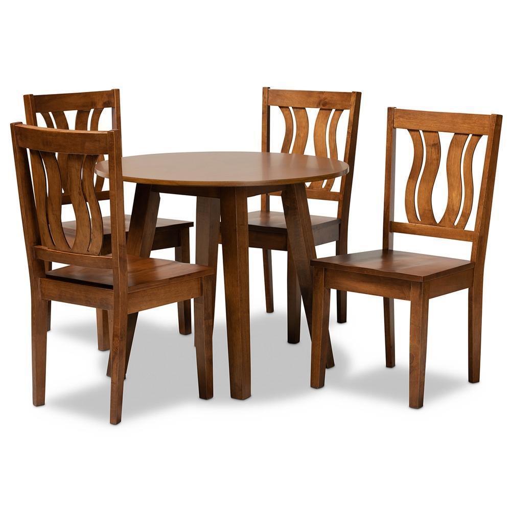 Anesa Modern and Contemporary Transitional Walnut Brown Finished Wood 5-Piece Dining Set FredCo