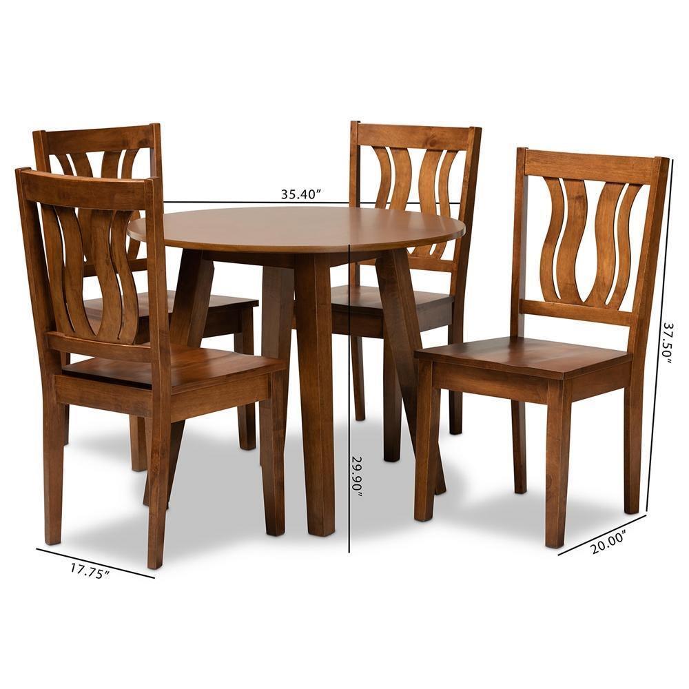 Anesa Modern and Contemporary Transitional Walnut Brown Finished Wood 5-Piece Dining Set FredCo