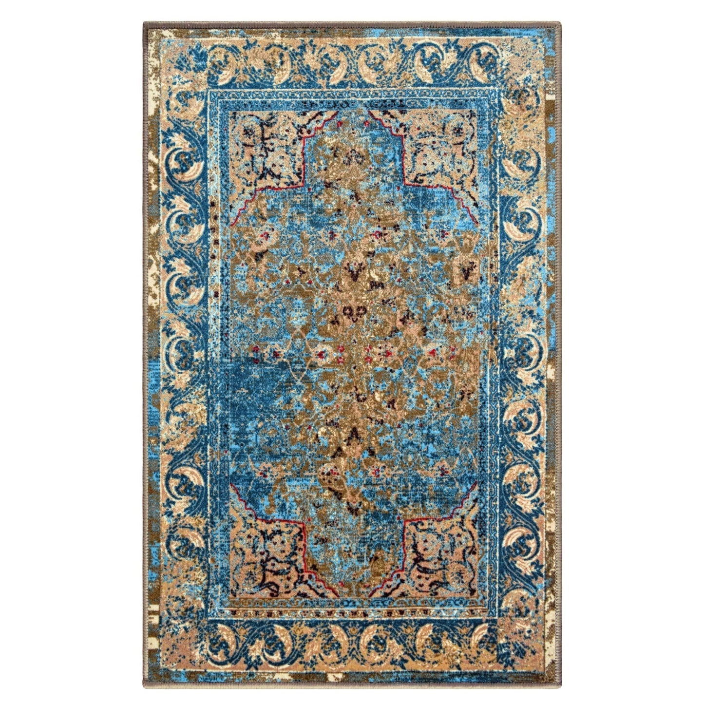 Angeles Non-Slip Foldable Vintage Oriental Distressed Rug FredCo