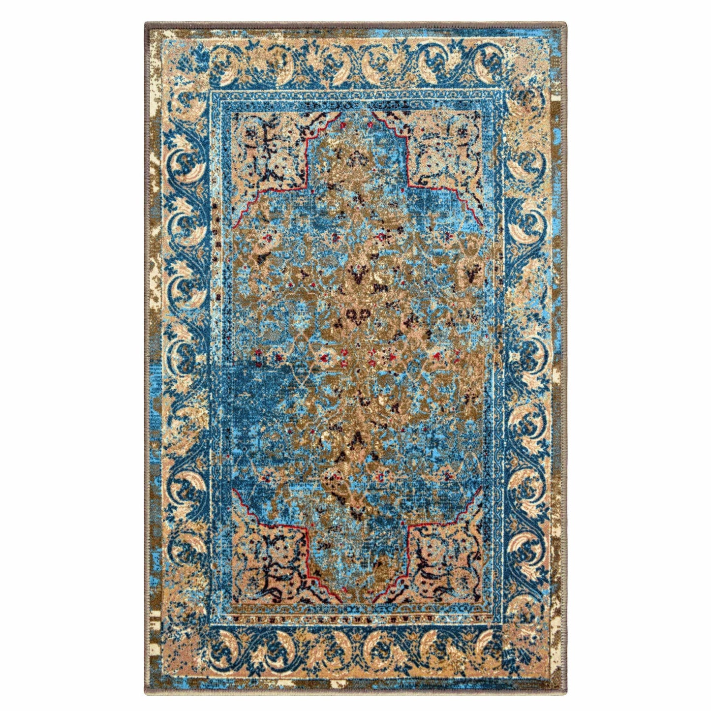 Angeles Non-Slip Foldable Vintage Oriental Distressed Rug FredCo