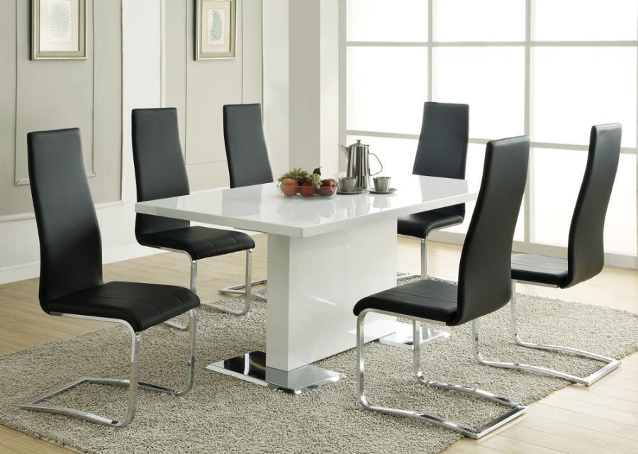 Anges T-shaped Pedestal Dining Table Glossy White 102310 Coaster FredCo