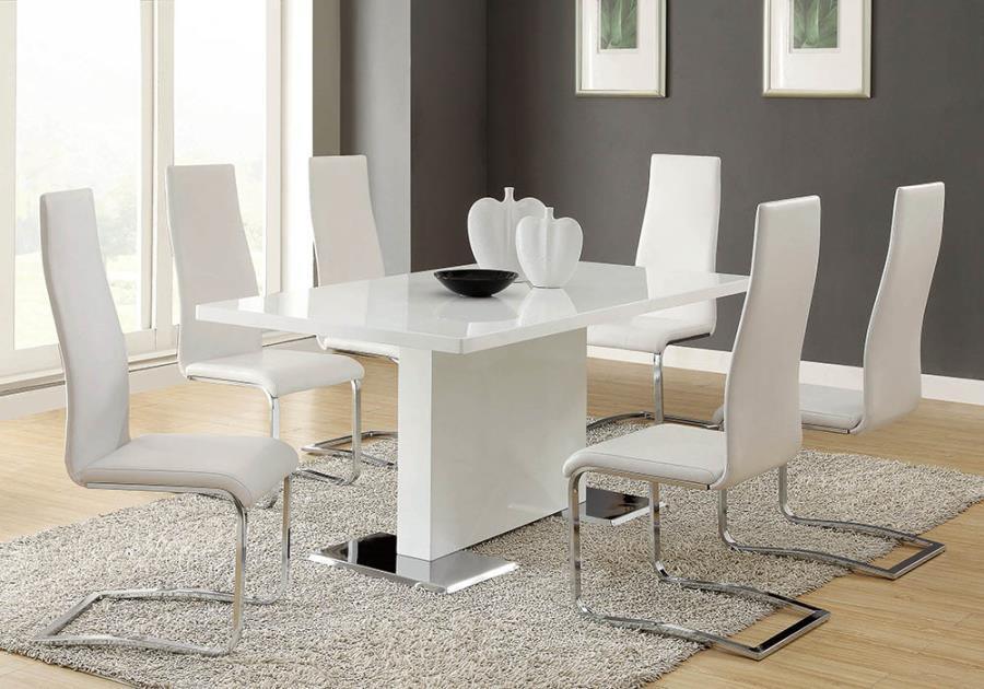 Anges T-shaped Pedestal Dining Table Glossy White 102310 Coaster FredCo