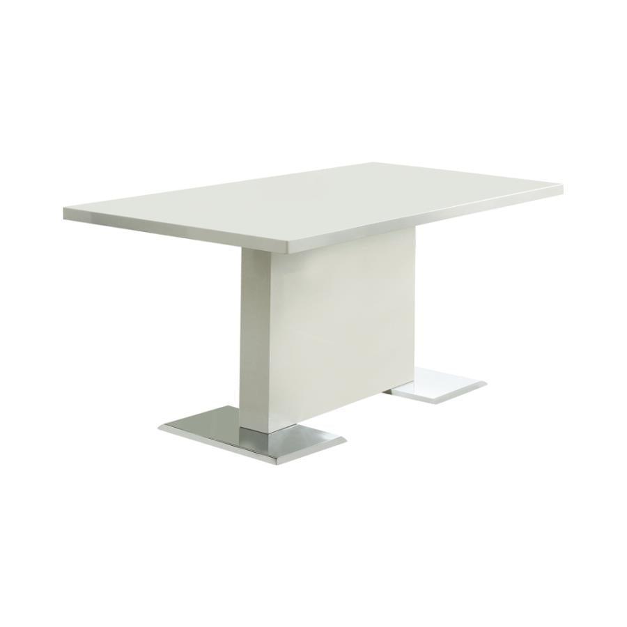 Anges T-shaped Pedestal Dining Table Glossy White 102310 Coaster FredCo