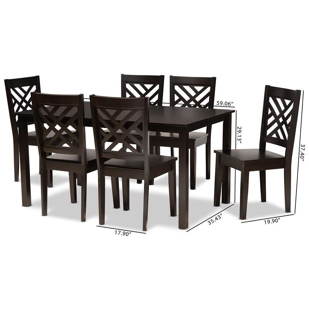 Ani Modern and Contemporary Dark Brown Finished Wood 7-Piece Dining Set FredCo