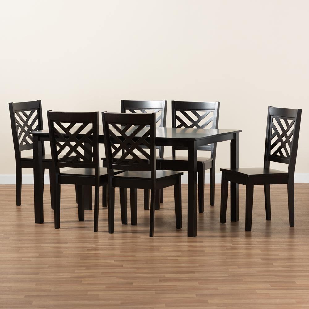 Ani Modern and Contemporary Dark Brown Finished Wood 7-Piece Dining Set FredCo