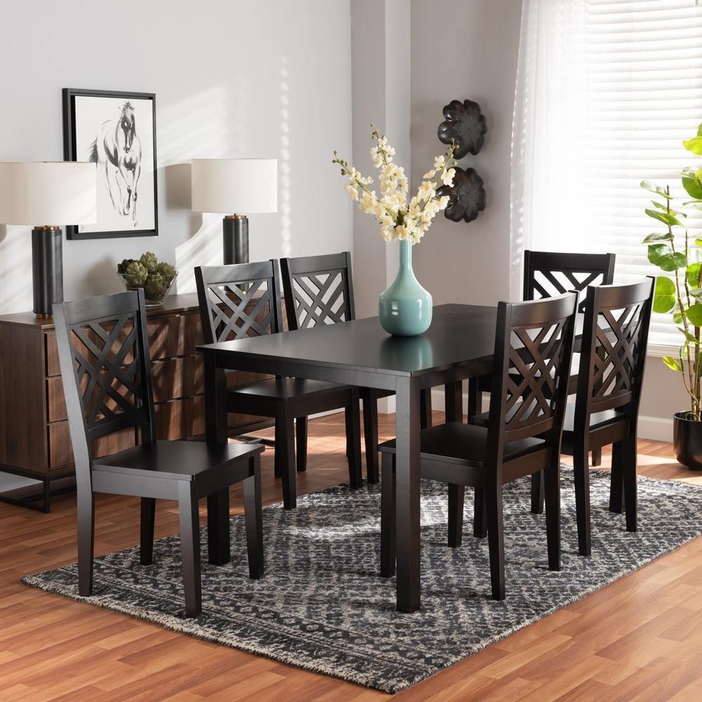 Ani Modern and Contemporary Dark Brown Finished Wood 7-Piece Dining Set FredCo