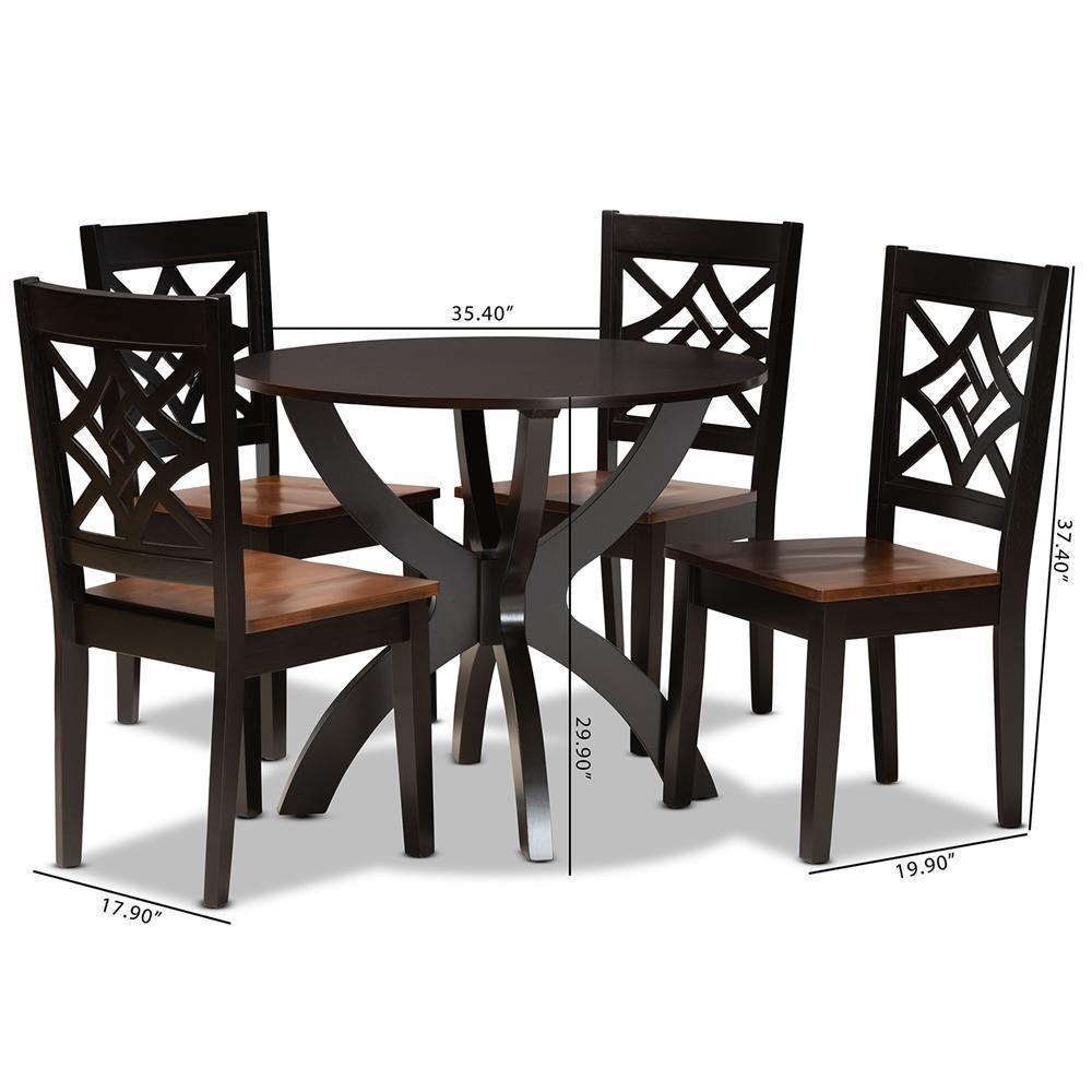 Anila Modern and Contemporary Two-Tone Dark Brown and Walnut Brown Finished Wood 5-Piece Dining Set FredCo