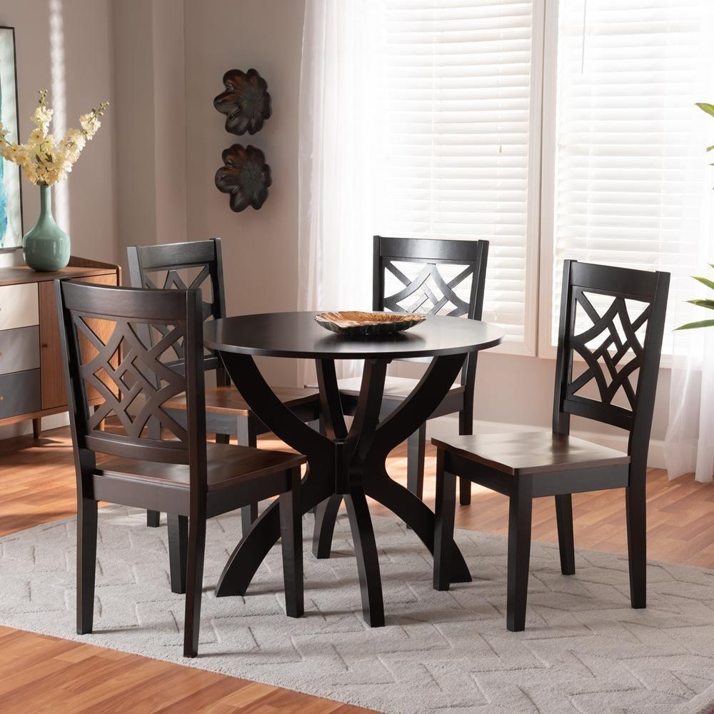 Anila Modern and Contemporary Two-Tone Dark Brown and Walnut Brown Finished Wood 5-Piece Dining Set FredCo