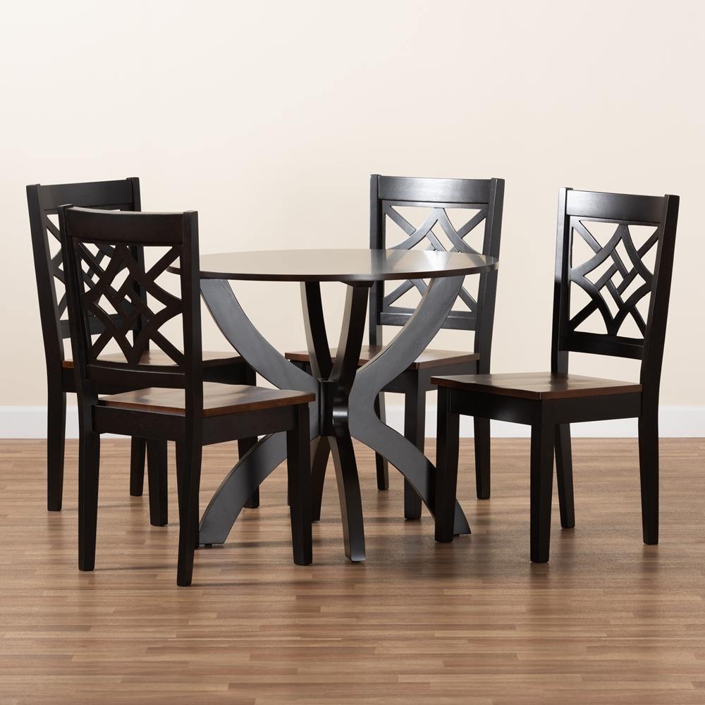 Anila Modern and Contemporary Two-Tone Dark Brown and Walnut Brown Finished Wood 5-Piece Dining Set FredCo