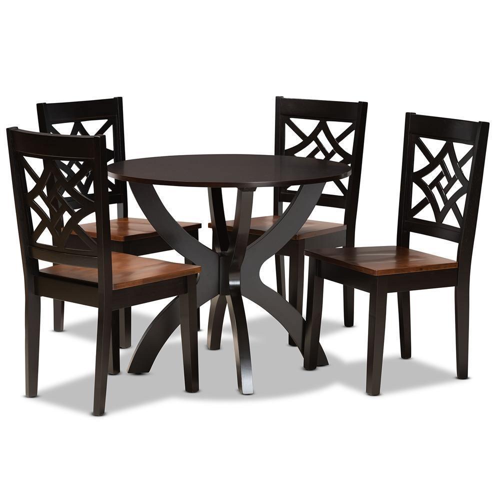 Anila Modern and Contemporary Two-Tone Dark Brown and Walnut Brown Finished Wood 5-Piece Dining Set FredCo