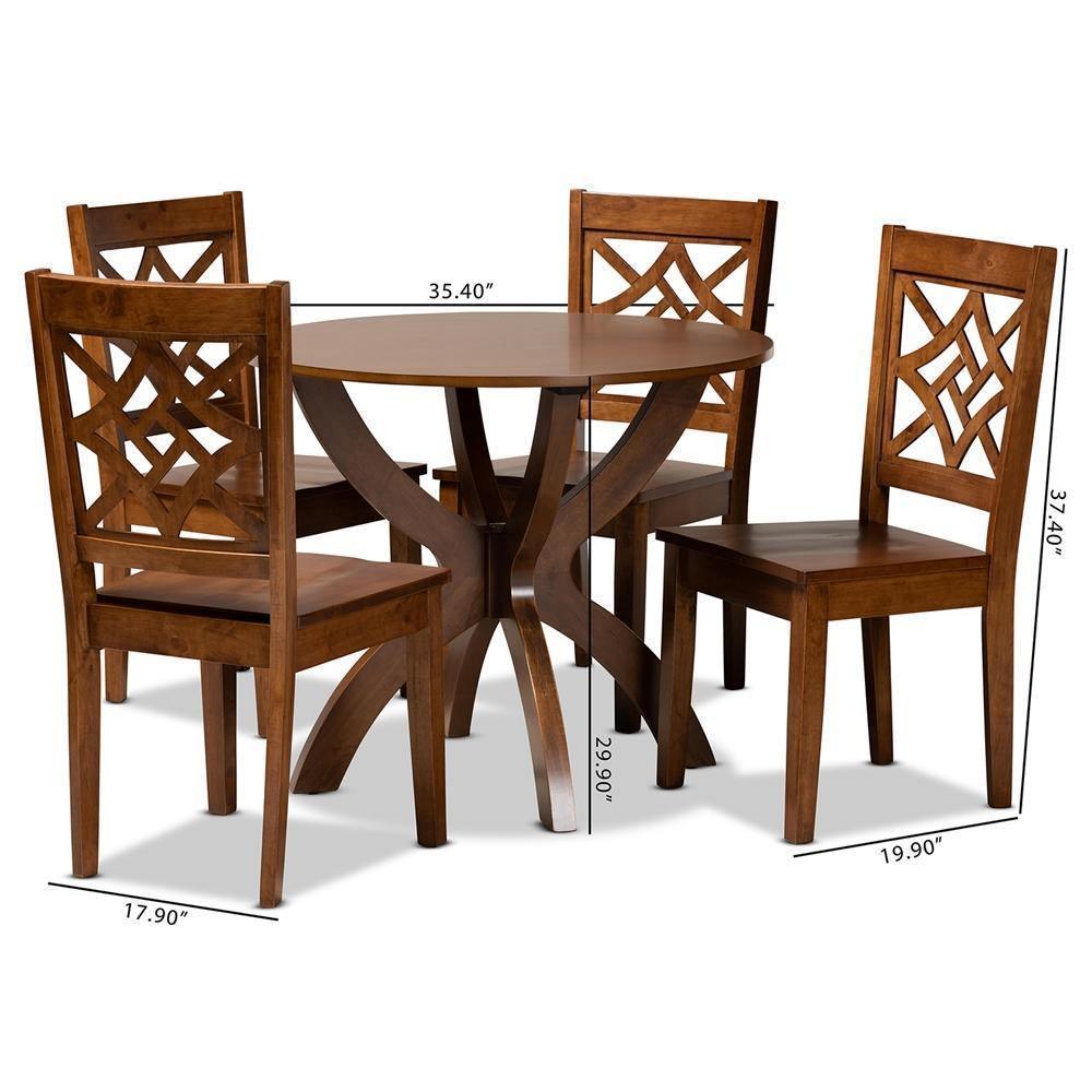 Anila Modern and Contemporary Walnut Brown Finished Wood 5-Piece Dining Set FredCo