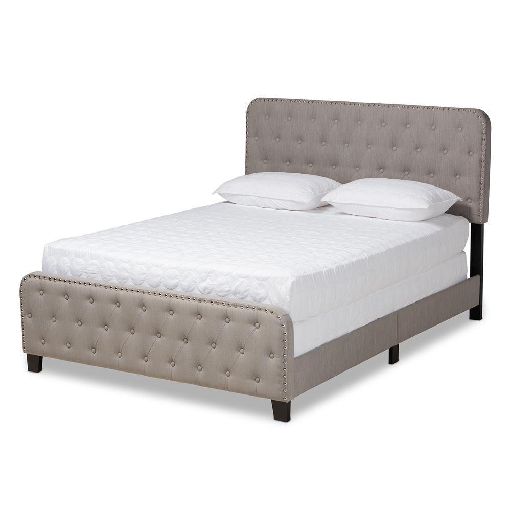 Annalisa Modern Transitional Grey Fabric Upholstered Button Tufted Queen Size Panel Bed FredCo
