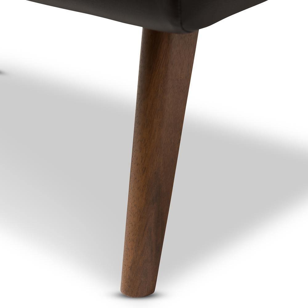Annetha Mid-Century Modern Black Faux Leather Upholstered Walnut Finished Wood Ottoman FredCo