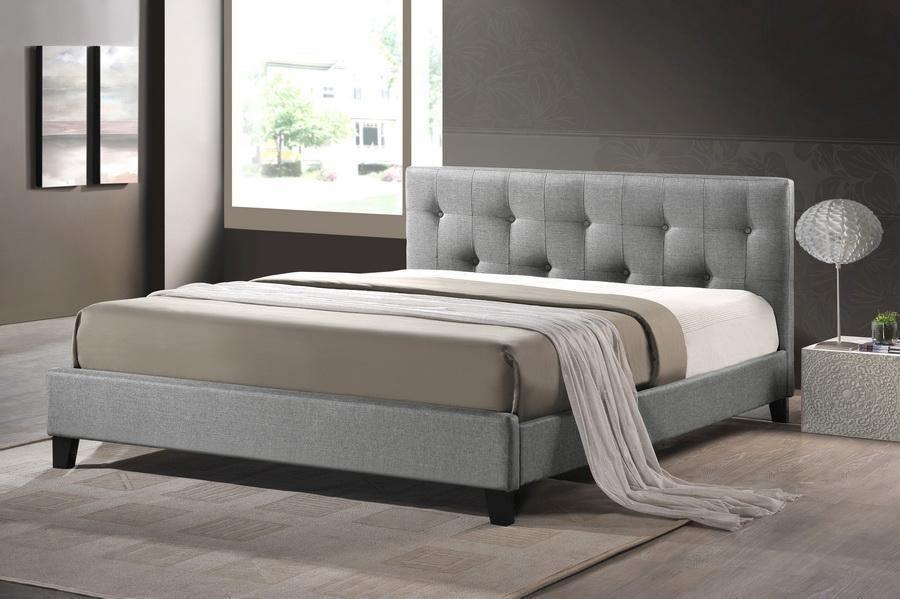 Annette Gray Linen Modern Bed with Upholstered Headboard - Full Size FredCo