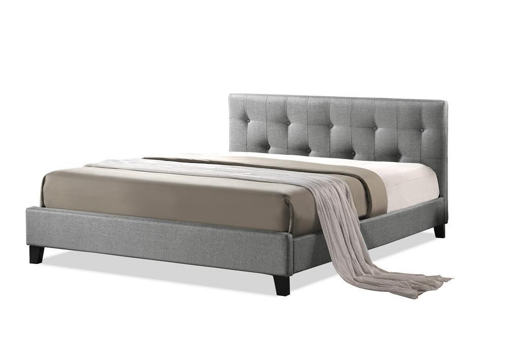 Annette Gray Linen Modern Bed with Upholstered Headboard - Full Size FredCo