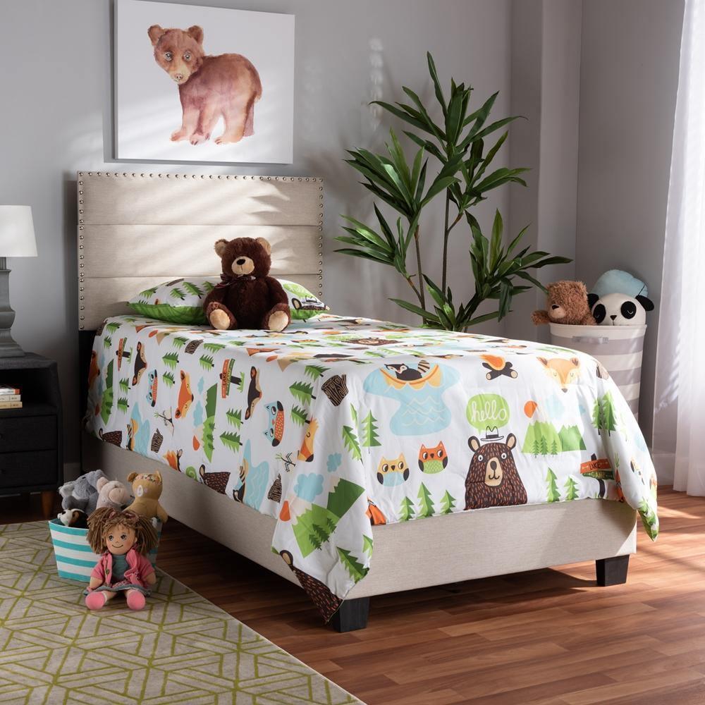 Ansa Modern and Contemporary Beige Fabric Upholstered Twin Size Bed FredCo