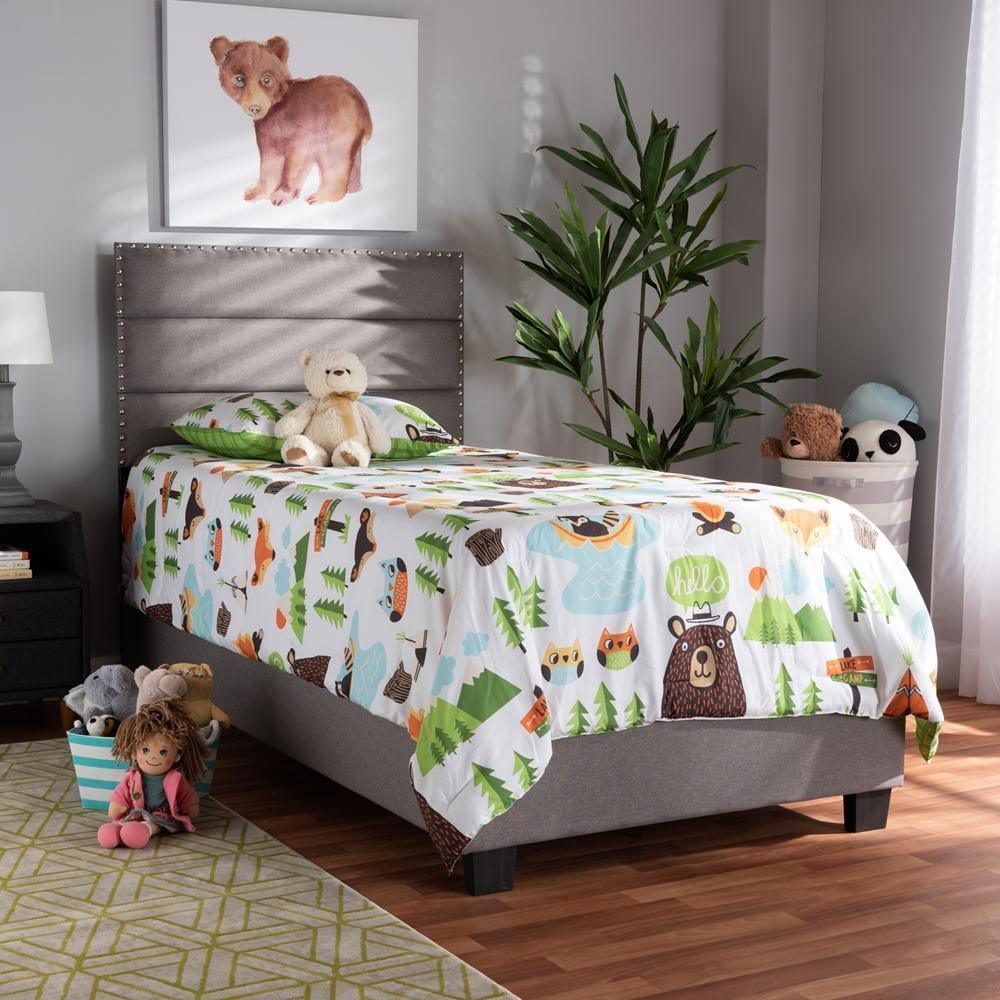Ansa Modern and Contemporary Grey Fabric Upholstered Twin Size Bed FredCo