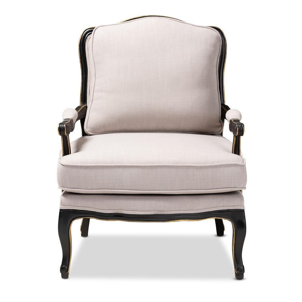 Antoinette Traditional Beige Fabric Upholstered and Black Finished Accent Chair FredCo