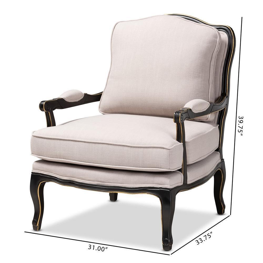 Antoinette Traditional Beige Fabric Upholstered and Black Finished Accent Chair FredCo