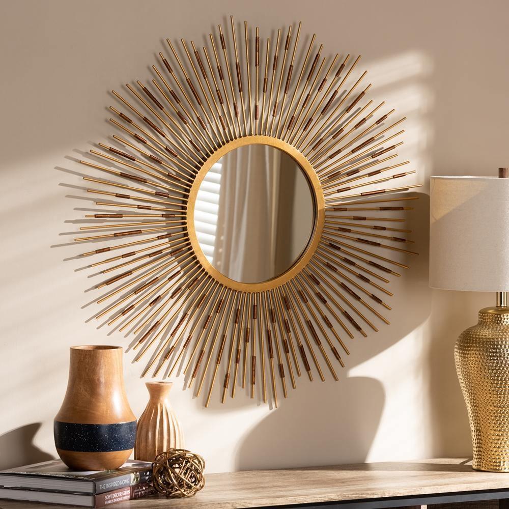 Apollonia Modern and Contemporary Gold Finished Sunburst Accent Wall Mirror FredCo