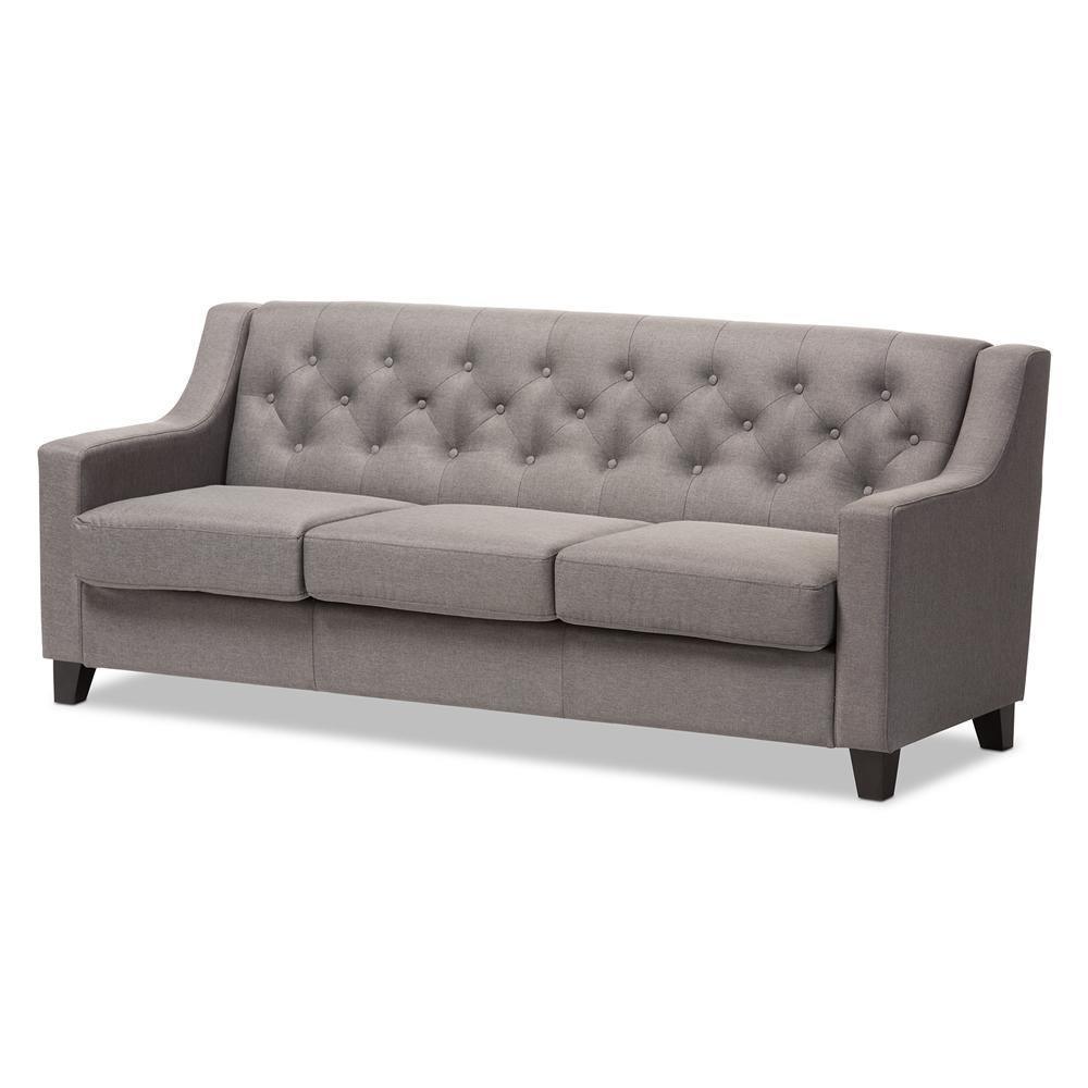 Arcadia Modern and Contemporary Grey Fabric Upholstered Button-Tufted Living Room 3-Seater Sofa FredCo