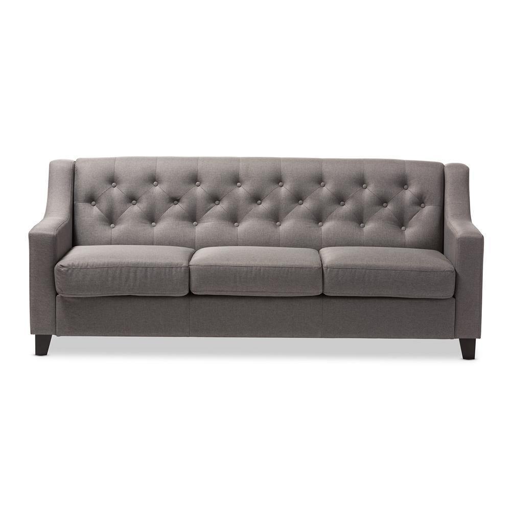 Arcadia Modern and Contemporary Grey Fabric Upholstered Button-Tufted Living Room 3-Seater Sofa FredCo