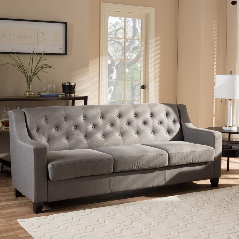 Arcadia Modern and Contemporary Grey Fabric Upholstered Button-Tufted Living Room 3-Seater Sofa FredCo