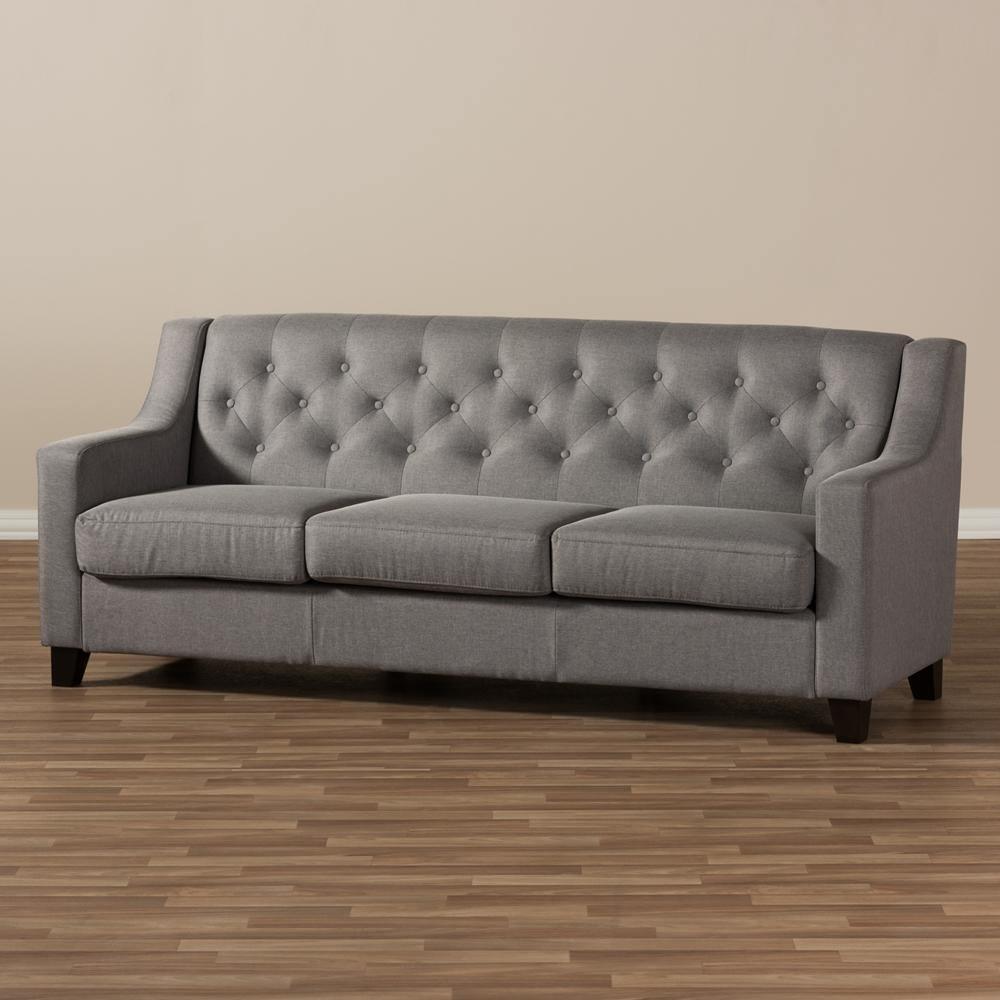 Arcadia Modern and Contemporary Grey Fabric Upholstered Button-Tufted Living Room 3-Seater Sofa FredCo