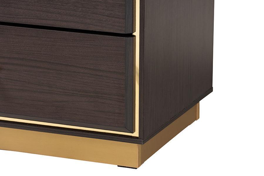 Arcelia Contemporary Glam and Luxe Two-Tone Dark Brown and Gold Finished Wood Queen Size 5-Piece Bedroom Set FredCo
