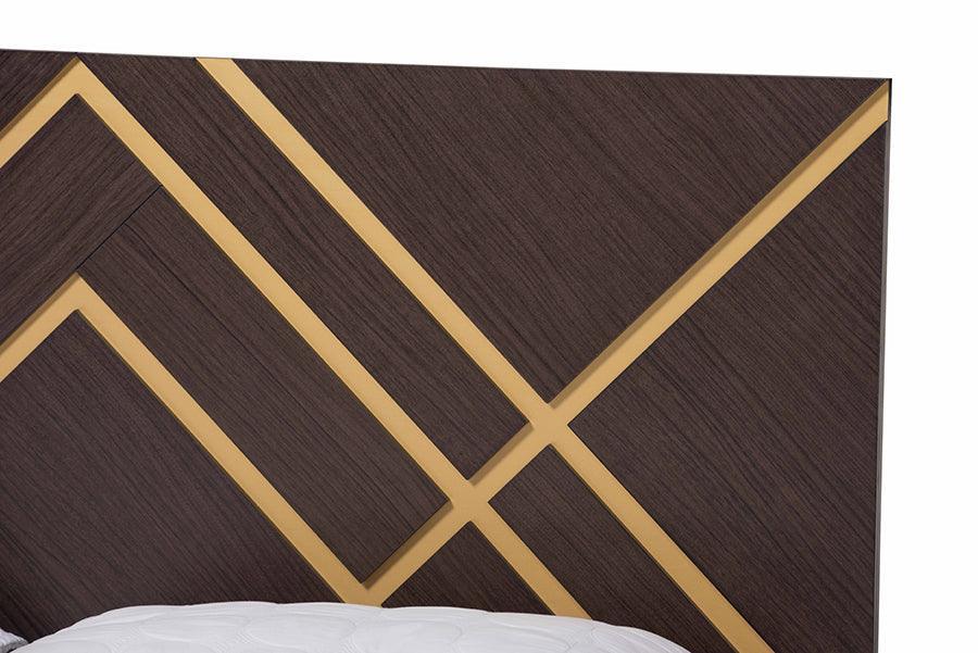 Arcelia Contemporary Glam and Luxe Two-Tone Dark Brown and Gold Finished Wood Queen Size Platform Bed FredCo