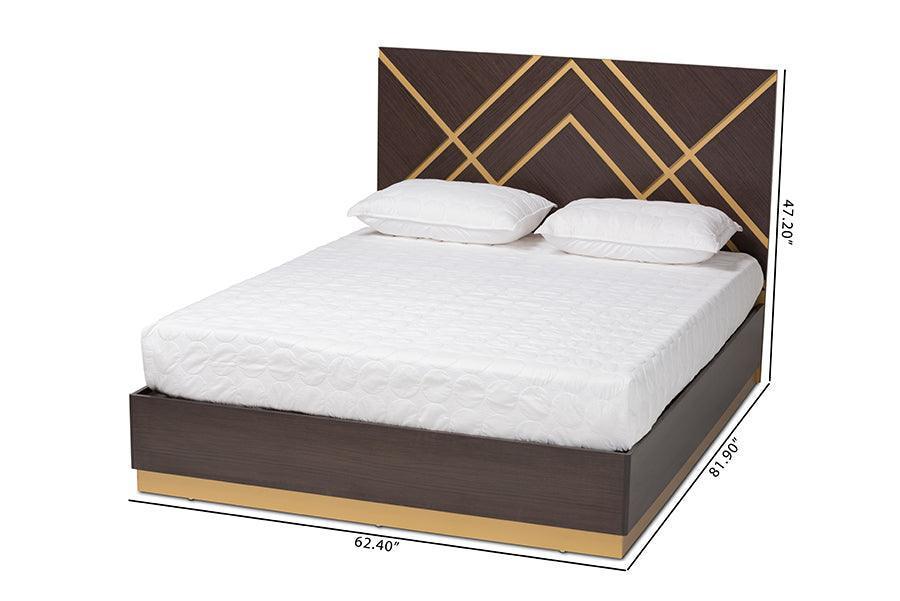 Arcelia Contemporary Glam and Luxe Two-Tone Dark Brown and Gold Finished Wood Queen Size Platform Bed FredCo