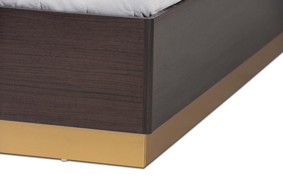 Arcelia Contemporary Glam and Luxe Two-Tone Dark Brown and Gold Finished Wood Queen Size Platform Bed FredCo
