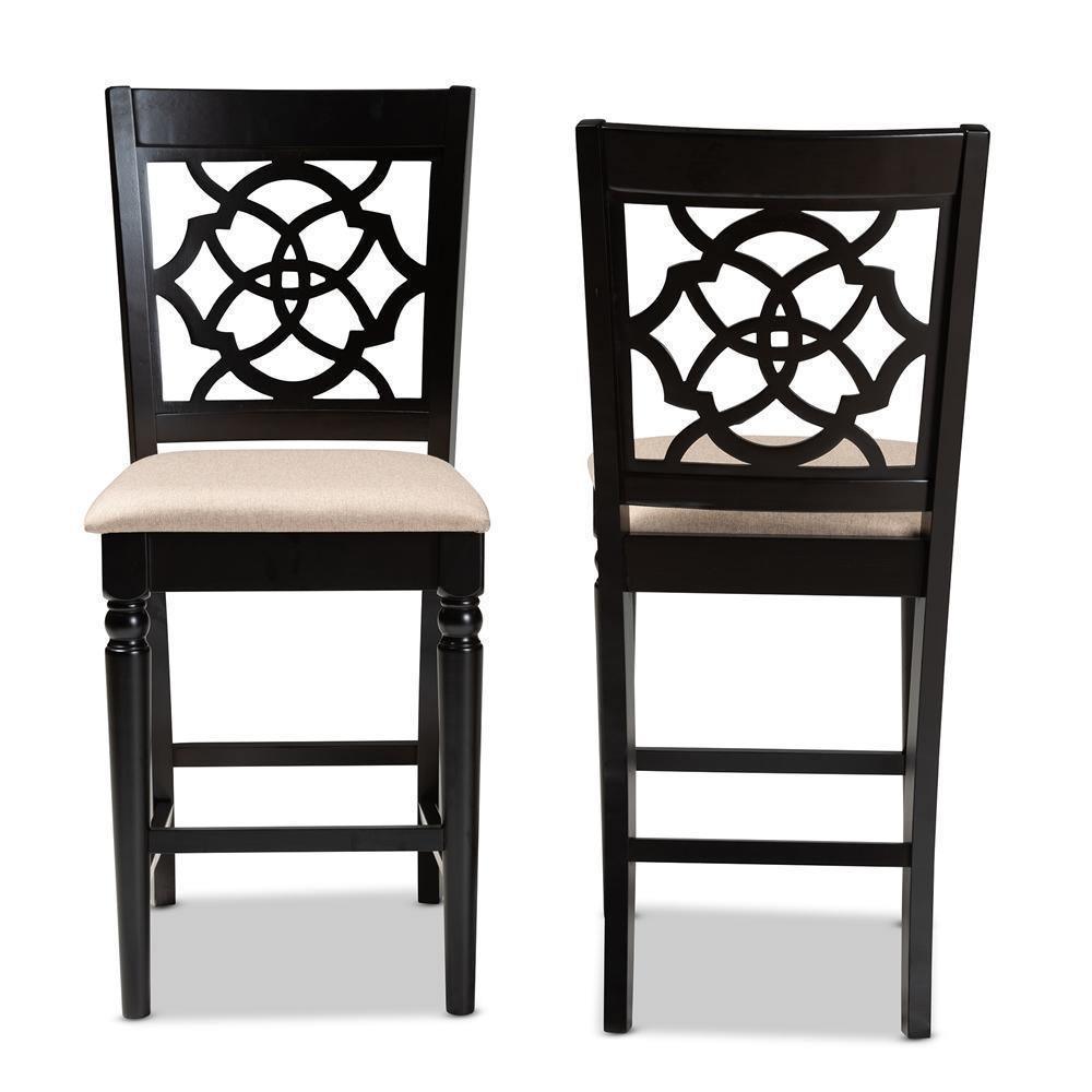Arden Modern and Contemporary Sand Fabric Upholstered Espresso Brown Finished Wood Counter Stool (Set of 2) FredCo