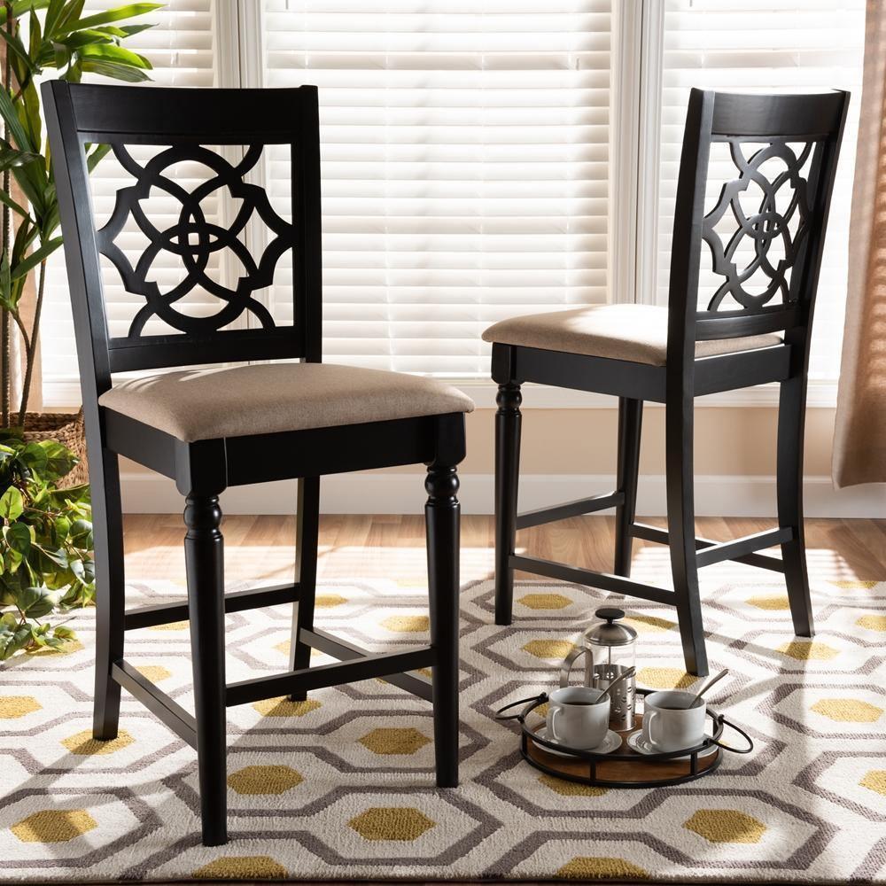 Arden Modern and Contemporary Sand Fabric Upholstered Espresso Brown Finished Wood Counter Stool (Set of 2) FredCo
