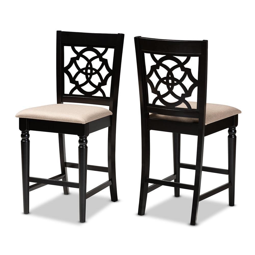 Arden Modern and Contemporary Sand Fabric Upholstered Espresso Brown Finished Wood Counter Stool (Set of 2) FredCo