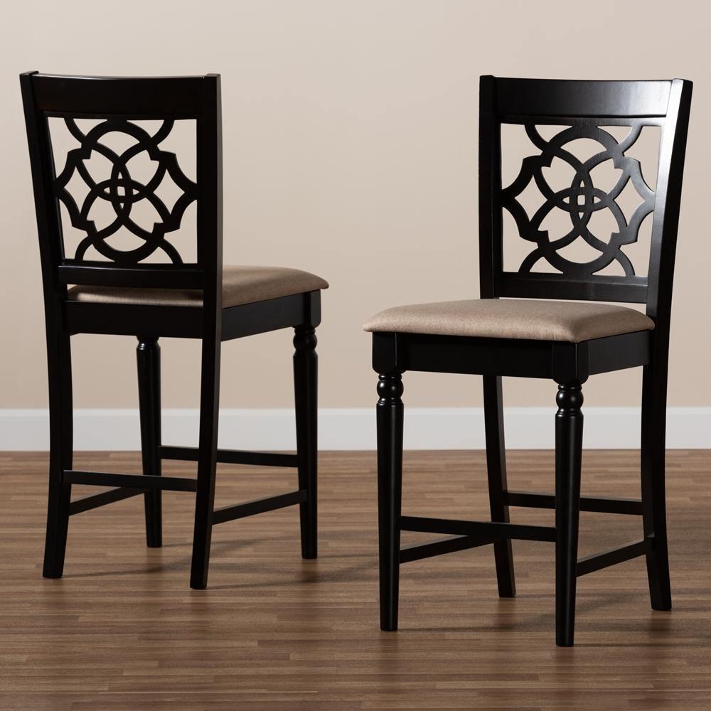 Arden Modern and Contemporary Sand Fabric Upholstered Espresso Brown Finished Wood Counter Stool (Set of 2) FredCo