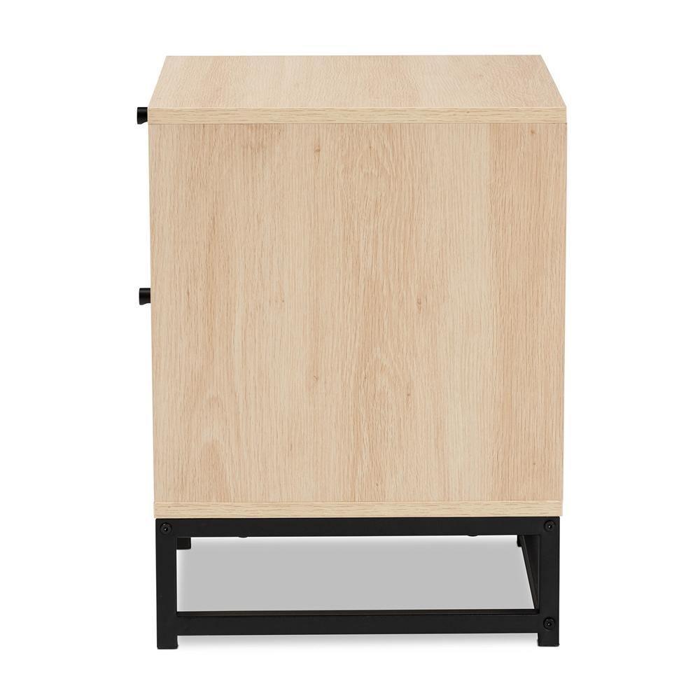 Ardon Bohemian Light Brown Finished Wood and Black Metal 1-Drawer Nightstand with Natural Rattan FredCo