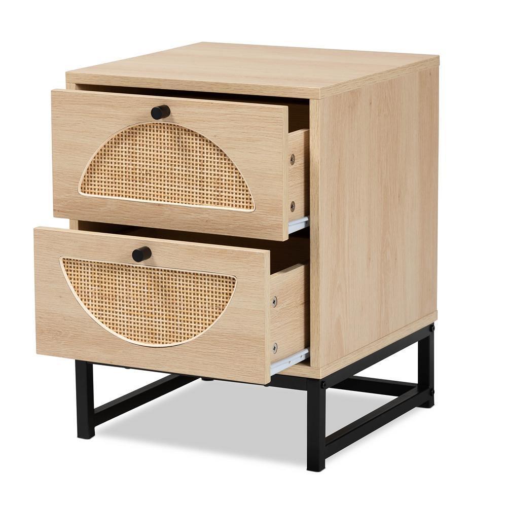 Ardon Bohemian Light Brown Finished Wood and Black Metal 1-Drawer Nightstand with Natural Rattan FredCo