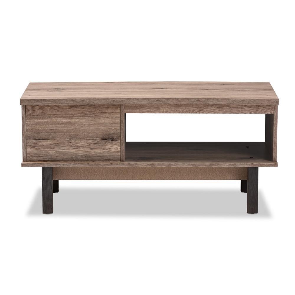 Arend Modern and Contemporary Two-Tone Oak Brown and Black Wood 1-Drawer Coffee Table FredCo