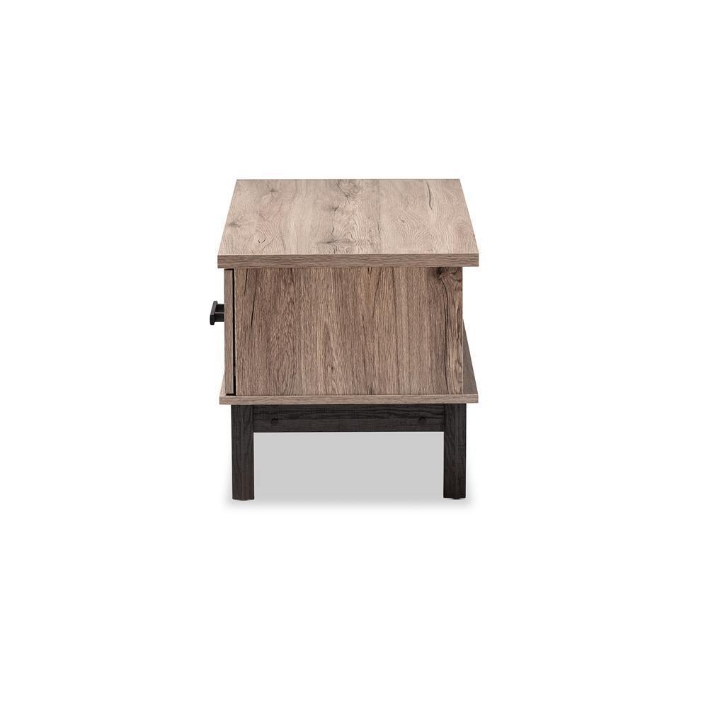 Arend Modern and Contemporary Two-Tone Oak Brown and Black Wood 1-Drawer Coffee Table FredCo