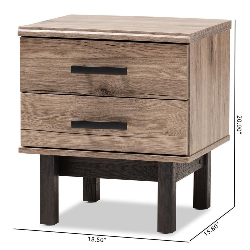 Arend Modern and Contemporary Two-Tone Oak Brown and Ebony Wood 2-Drawer End Table FredCo