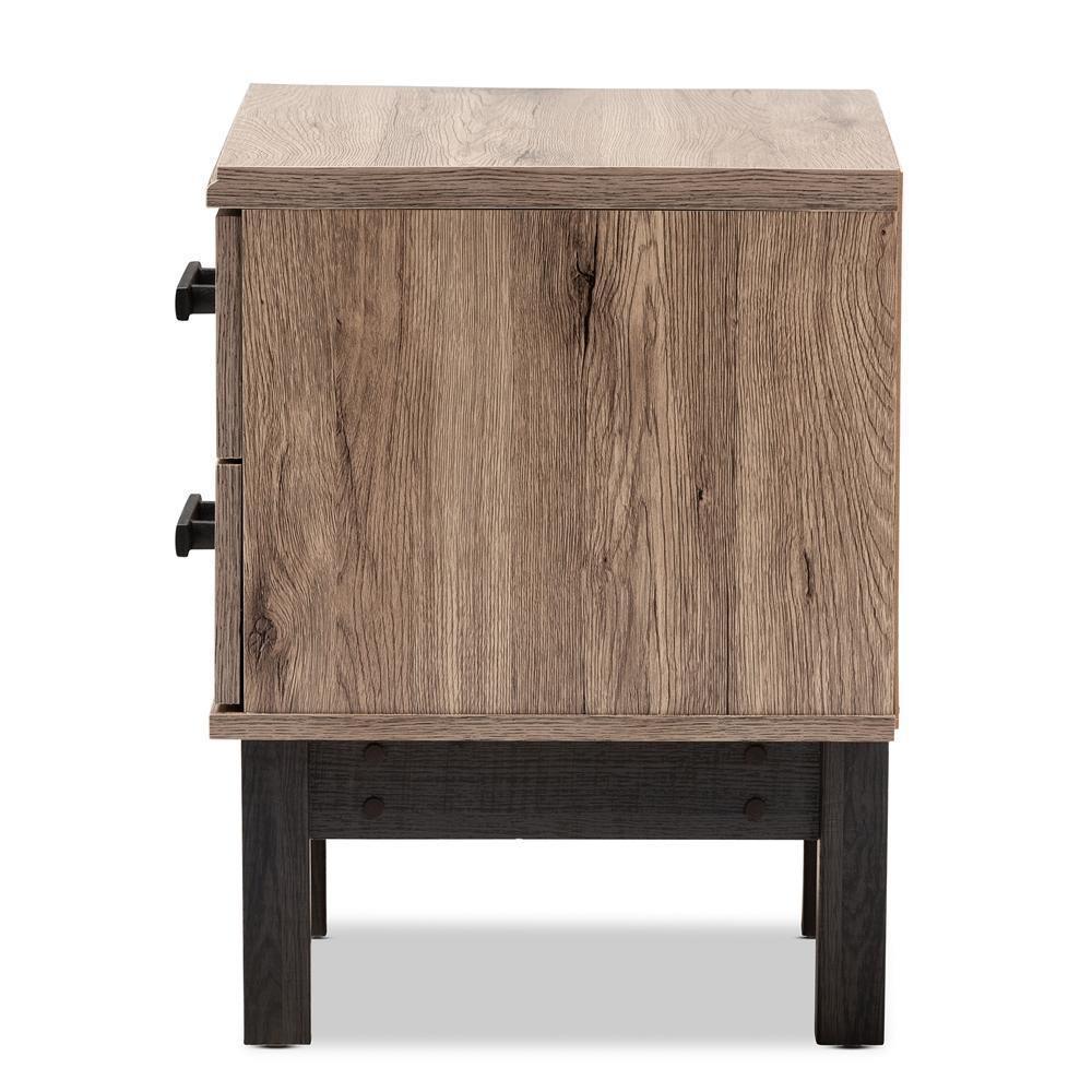 Arend Modern and Contemporary Two-Tone Oak Brown and Ebony Wood 2-Drawer End Table FredCo