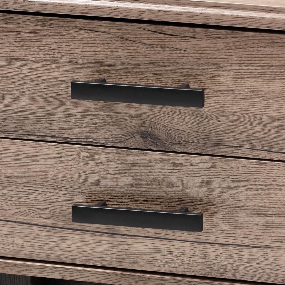 Arend Modern and Contemporary Two-Tone Oak Brown and Ebony Wood 2-Drawer End Table FredCo